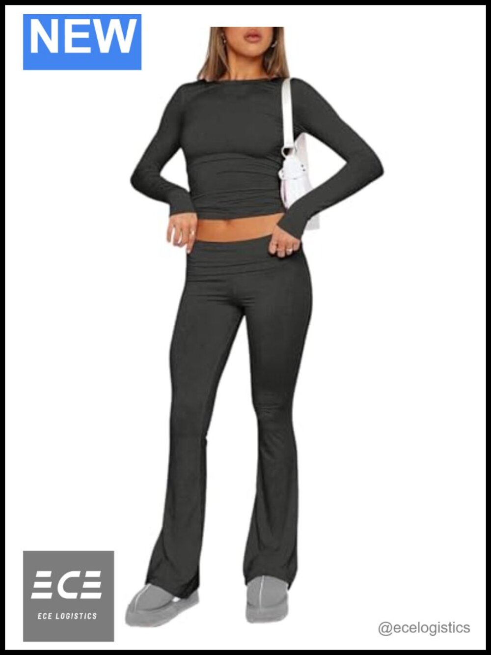 Women's Two Piece Lounge Set Long Sleeve Crop Top Flared Leggings Yoga Outfit